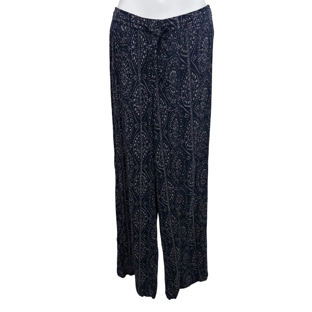 Studio West Apparel Women's‎ Wide Leg Pants Navy Print Rayon Drawstring Waist L